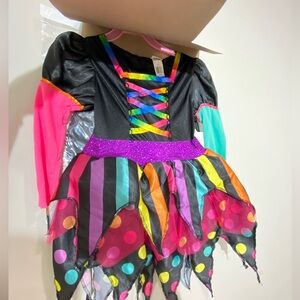 Girls MISS MATCH WITCH Halloween Costume Size S 6/6X Tutu Dress Tights Hat NWT